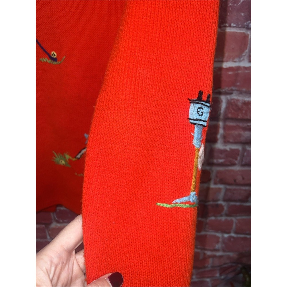 Vintage Andremo Argenti Orange Golf Embroidered Cardigan Sweater Gold Buttons M - Picture 13 of 15